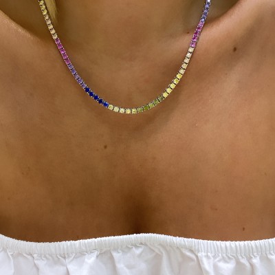 3 mm Multicolor Waterline Necklace - 45 cm - Thumbnail