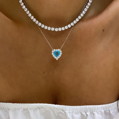 Aqua Heart Necklace - Thumbnail
