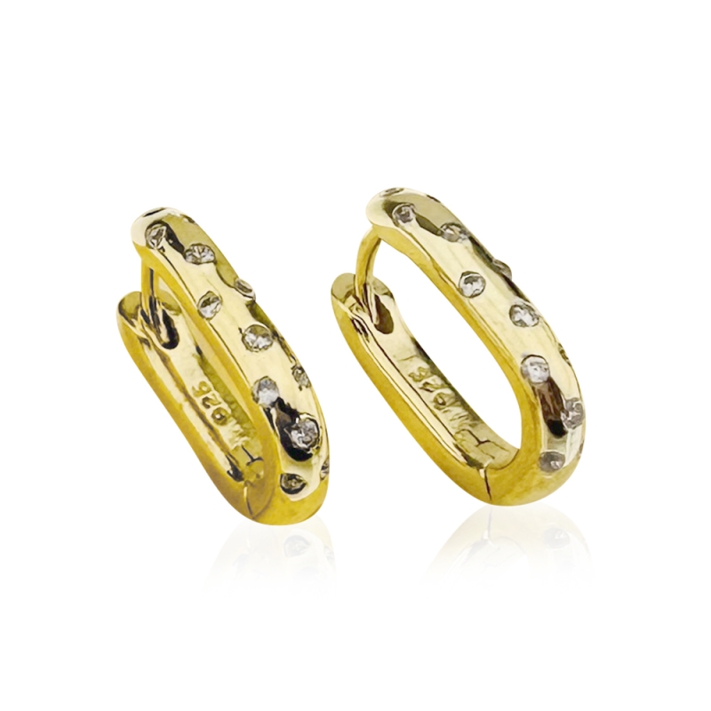 Basic Stone Oval Hoop Earrings