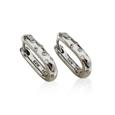 Basic Stone Oval Hoop Earrings - Thumbnail