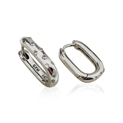 Basic Stone Oval Hoop Earrings - Thumbnail