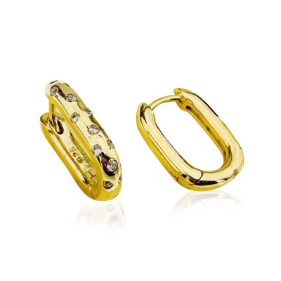 Basic Stone Oval Hoop Earrings - Thumbnail