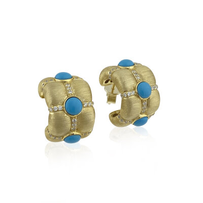 Belmond Turkuaz Taşlı Halka Küpe - by Eda Çetin