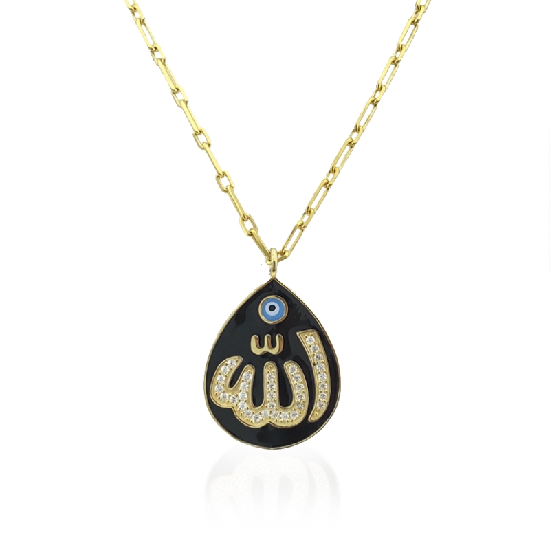 Black Enamel Design Allah Necklace