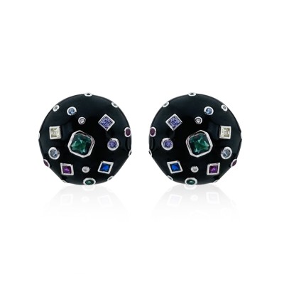 byEdaÇetin - Black Enameled Colored Stone Earrings