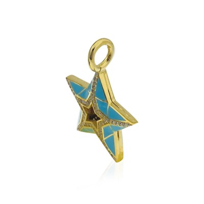 Blue Enameled Star Pendant - Thumbnail