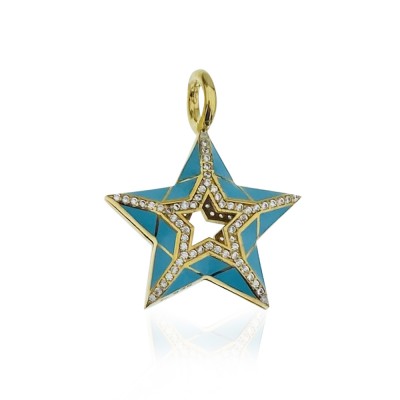 Blue Enameled Star Pendant - Thumbnail