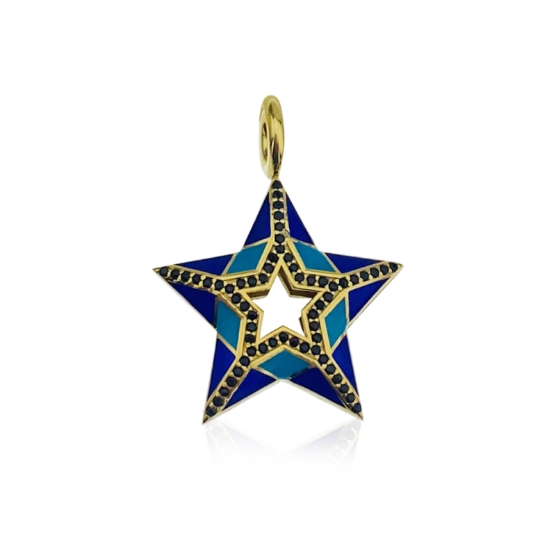 Blue Enameled Star Pendant