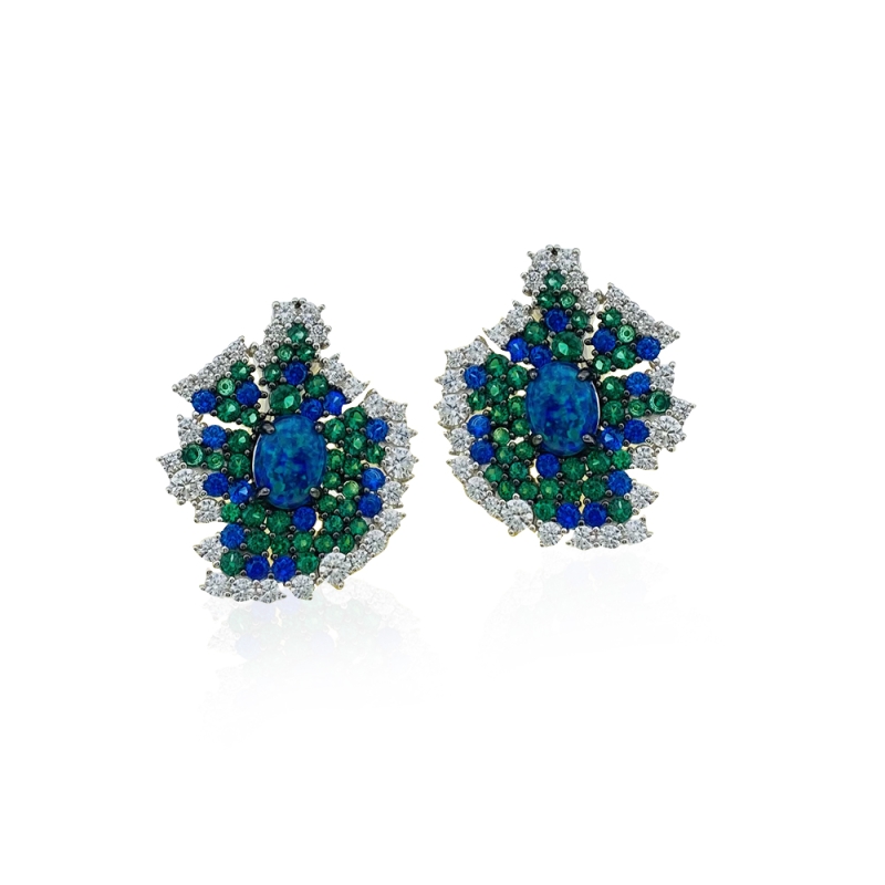 Blue Green Opal Stone Earrings