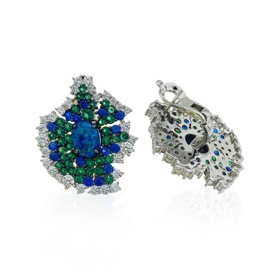 Blue Green Opal Stone Earrings - Thumbnail