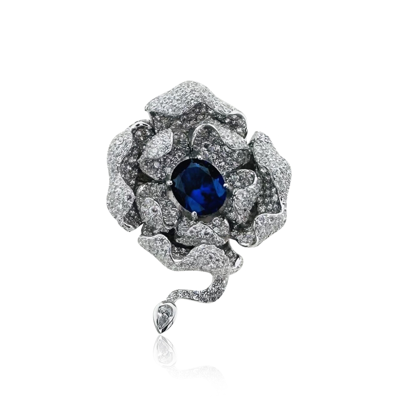 Blue Stone Flower Brooch