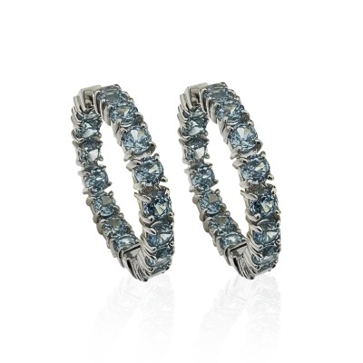 Blue Topaz Hoop Earrings - 2.5 cm Diameter - Thumbnail