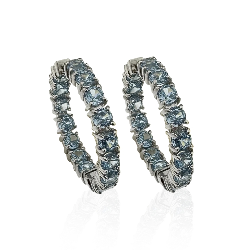 Blue Topaz Hoop Earrings - 2.5 cm Diameter