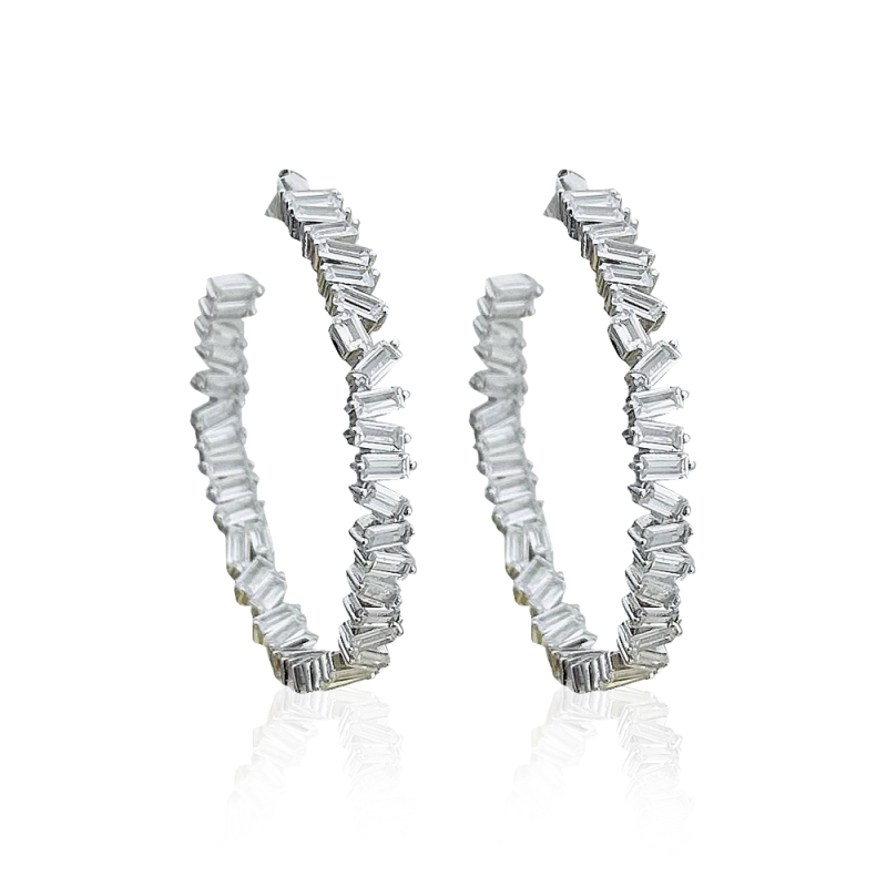 Broken Baguette Stone Hoop Earrings - 2