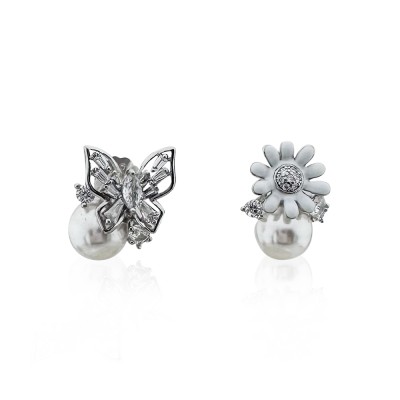 Butterfly Flower Pearl Earrings - Thumbnail