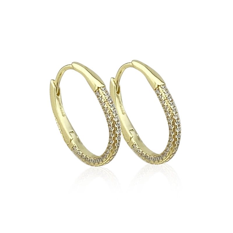 Carla Oval Stone Hoop Earrings - 2