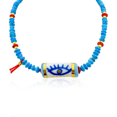 Ceramic Turquoise Eye Necklace - by Eda Çetin