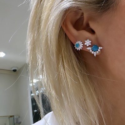 Chester Turquoise Detailed Earrings - Thumbnail