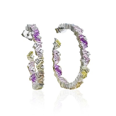 by Eda Çetin - Colorful Stone Baguette Hoop Earrings