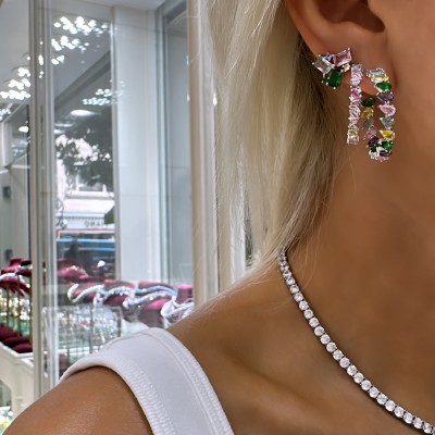 by Eda Çetin - Colorful Stone Baguette Hoop Earrings (1)