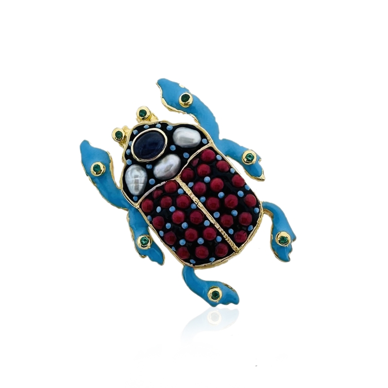 Coral Luck Bug Brooch