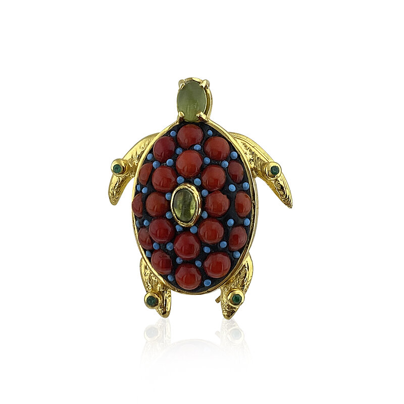 Coral Turtle Brooch - 1