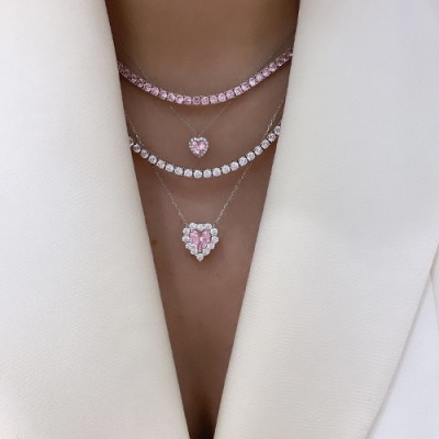 Crystal Pink Heart Necklace - Thumbnail