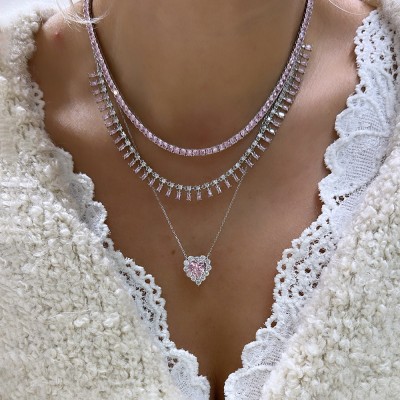 Crystal Pink Heart Necklace - Thumbnail