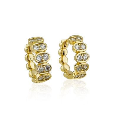 Daisy Oval Stone Hoop Earrings - by Eda Çetin