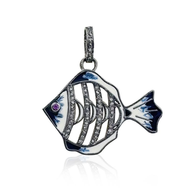Diamond Enamel Fish Pendant