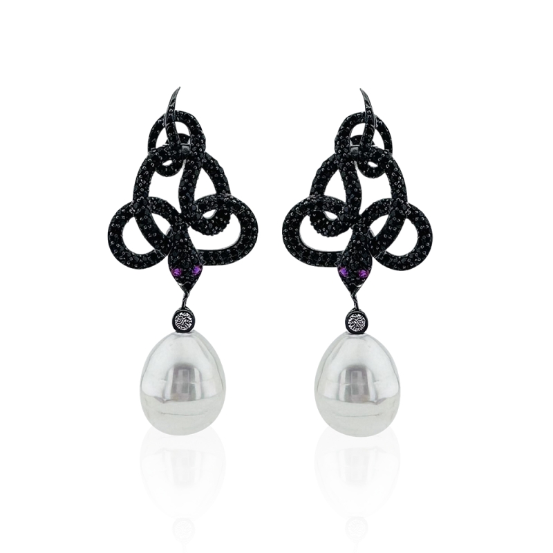 Dora Snake Collection Earrings - Black