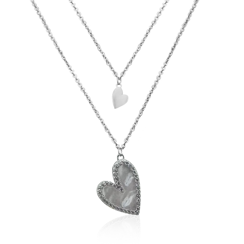 Double Pearl Heart Necklace