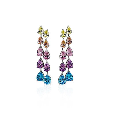 Double-Row Teardrop Pendant Earrings - by Eda Çetin