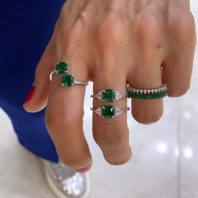 Double Stone Green Ring - Thumbnail