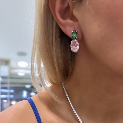 Elenis Pink Stone Italian Earrings - Thumbnail