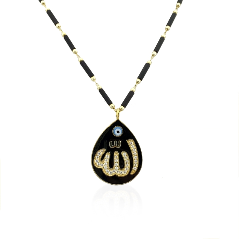 Enamel Design God Necklace - Black