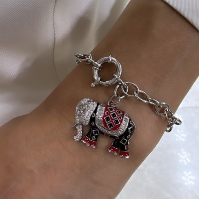 Enamel Elephant Bracelet - Thumbnail