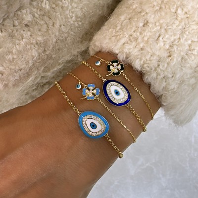 Enamel Evil Eye Bead Bracelet - Thumbnail