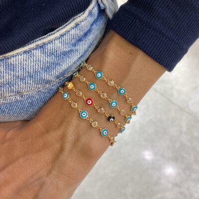 Enameled Basic Evil Eye Bead Bracelet - by Eda Çetin