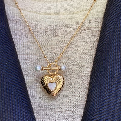 by Eda Çetin - Espino Pearl Lock Detailed Heart Necklace