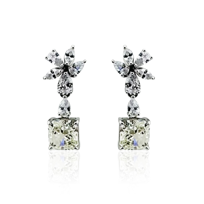 Flower Pendant Lamp Moissanite Stone Earring - 1