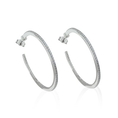Gemstone Hoop Earrings - 3 cm Diameter - Thumbnail