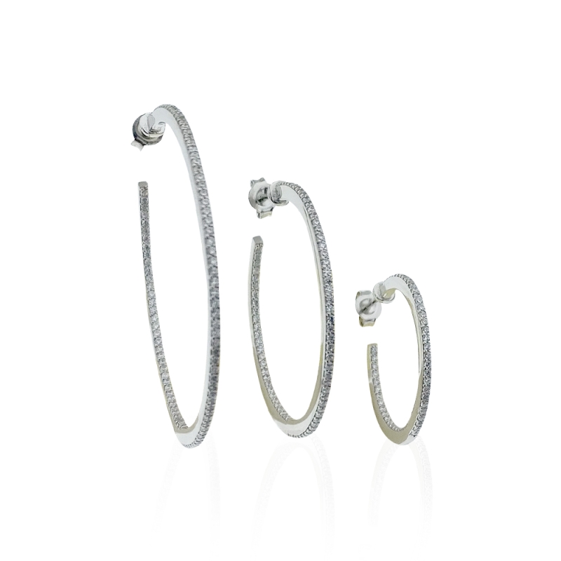 Gemstone Hoop Earrings - 3 cm Diameter