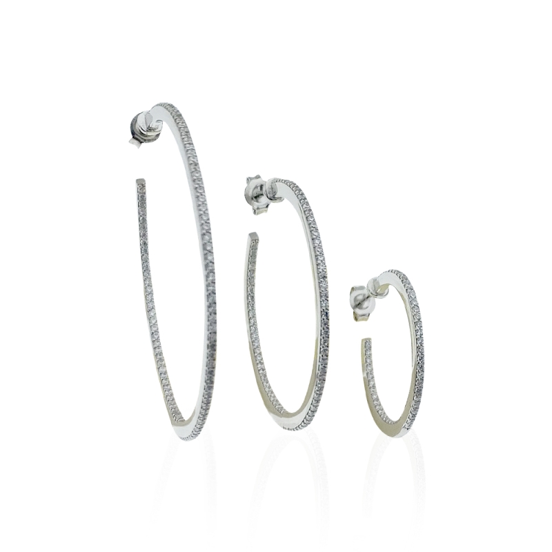 Gemstone Hoop Earrings - 4 cm Diameter - 2