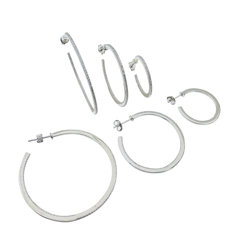 Gemstone Hoop Earrings - 4 cm Diameter - 3