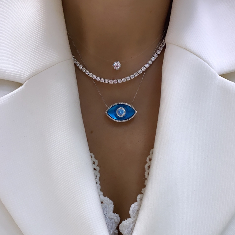 Glass Eye Necklace - Silver Color - 2