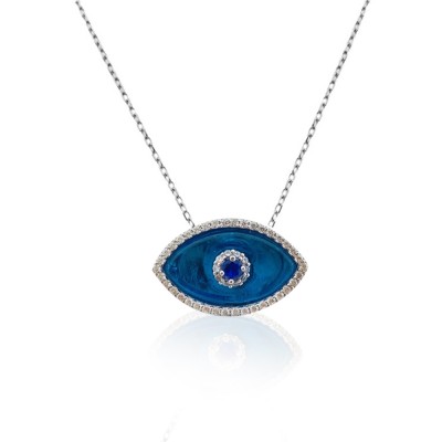byEdaÇetin - Glass-Eye Necklace - Silver Color