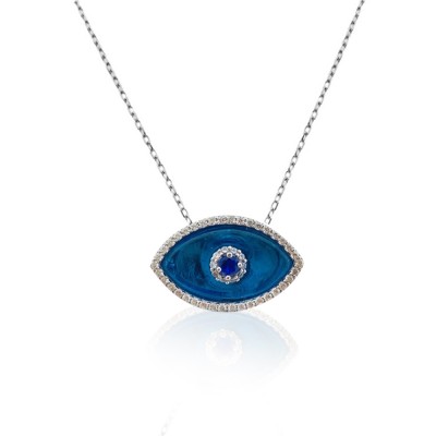 Glass Eye Necklace - Silver Color