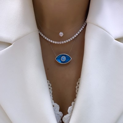 Glass-Eye Necklace - Silver Color - Thumbnail