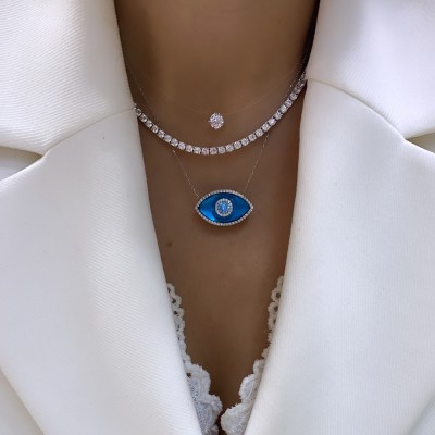 Glass Eye Necklace - Silver Color - Thumbnail